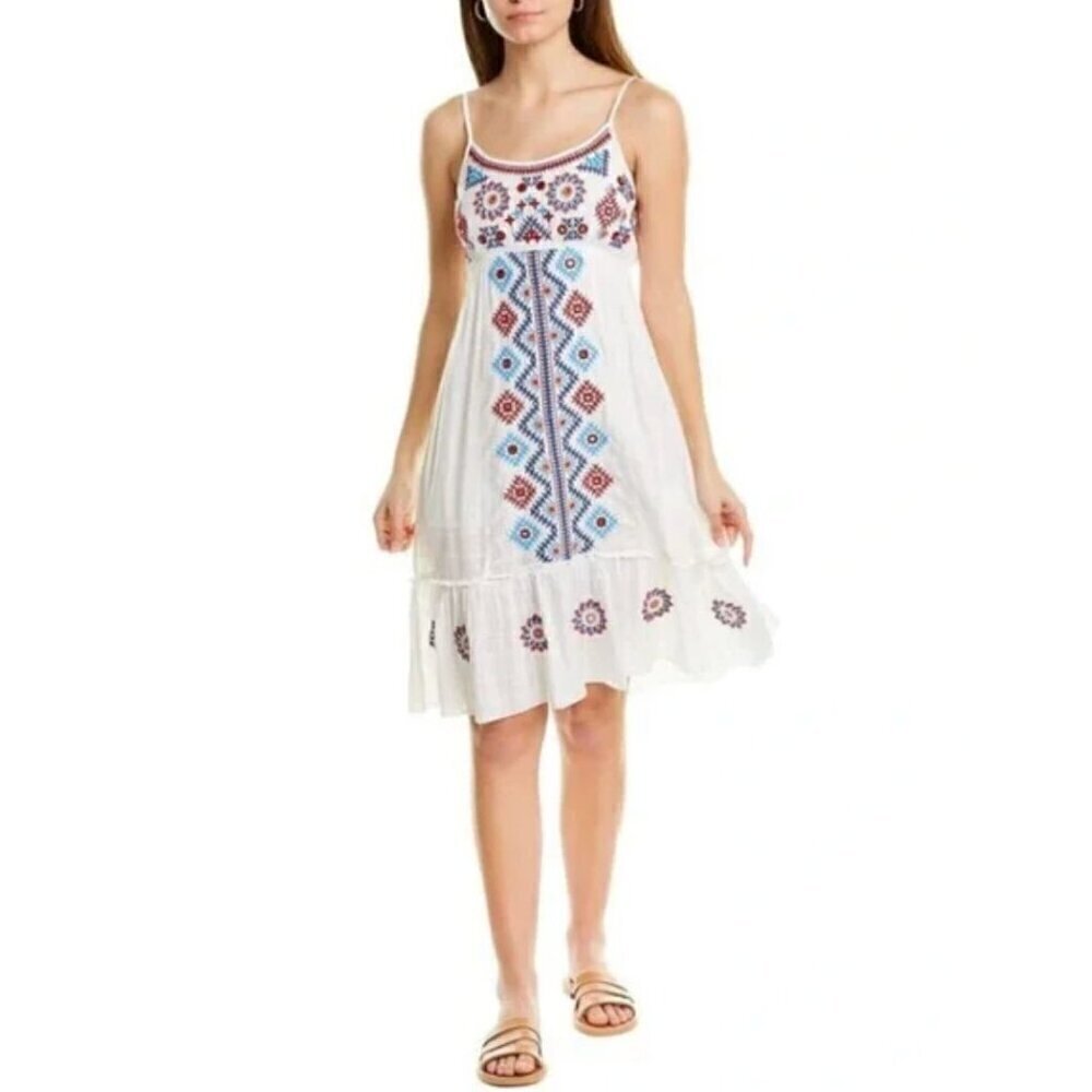 New AREA STARS Size S White Embroidered Strappy Dress White Multi